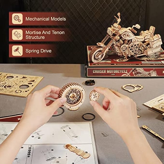 3D PUZZLE WOODEN CONSTRUCTION KIT MECHANICAL GEAR MODEL CRUISER MOTORCYCLE FOR CHILDREN ADULTS CRUISER MOTORCYCLE - Image 2